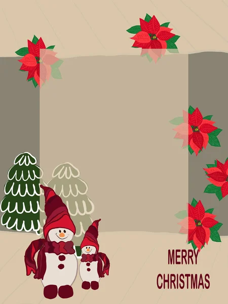 Merry Christmas Greeting Card Christmas Background Red Poinsettia Green Christmas — Stock vektor