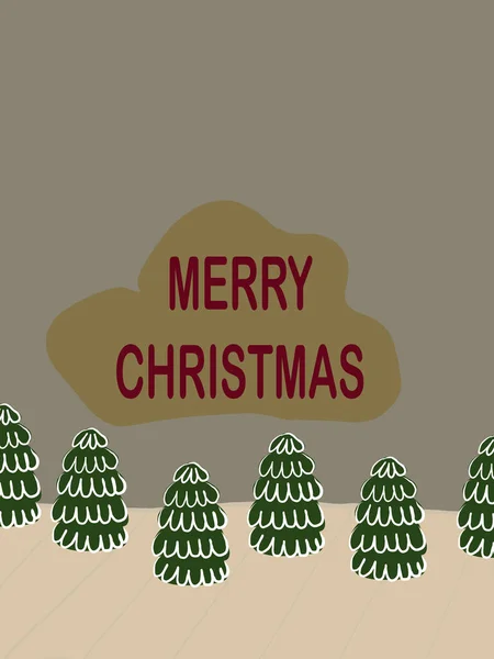 Merry Christmas Greeting Card Christmas Background Small Green Christmas Trees — Stock vektor