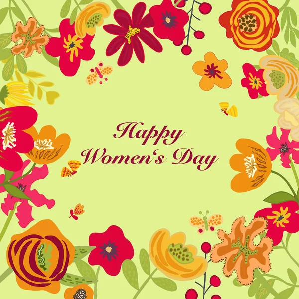 März Glücklicher Internationaler Frauentag Florale Karte Festliches Muster Trendiger Rahmen — Stockvektor