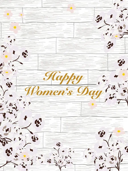 Festive Greeting Card March Inscription Happy Women Day Floral Light — Stockvektor