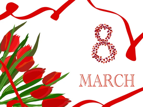 Εορταστική Ευχετήρια Κάρτα Για Μαρτίου Floral Φως Φόντο Από Κόκκινες — Διανυσματικό Αρχείο