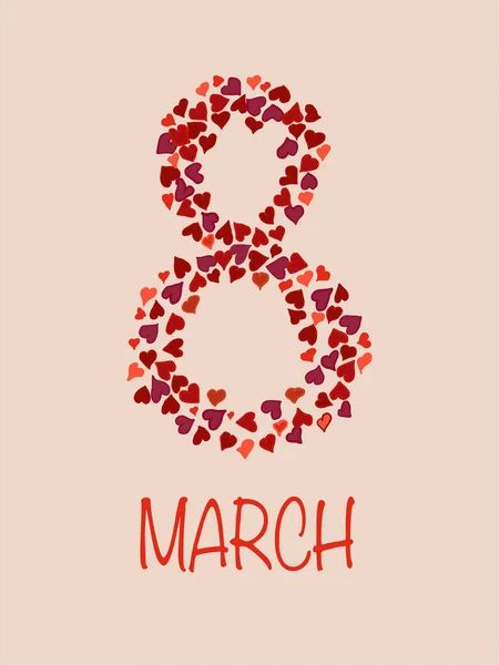 Renkli Mart Uluslararası Kadınlar Günü Kadınlar Günü Pembe Kalpler Tebrik — Stok Vektör