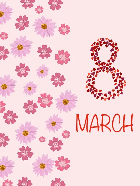 Mart Kutlama Kartı Pembe Çiçeklerin Çiçek Arkaplanı Metnin Için Yer — Stok Vektör