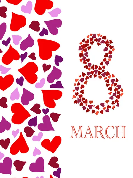 Mart Kutlama Kartı Kırmızı Kalplerden Gelen Bir Geçmiş Metnin Için — Stok Vektör