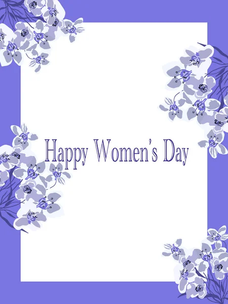 Glücklicher Frauentag Postkarte Für Den Feiertag März Lila Hintergrund — Stockvektor