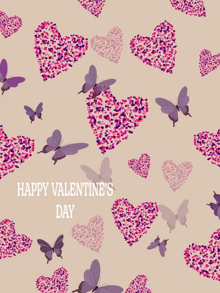 Feliz Día San Valentín Tarjeta Felicitación Tonos Delicados Fondo Corazones — Vector de stock