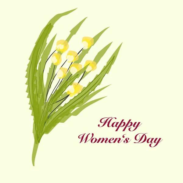 Grußkarte Vorhanden Gelber Zweig Von Mimosen Glücklicher Frauentag Platz Für — Stockvektor