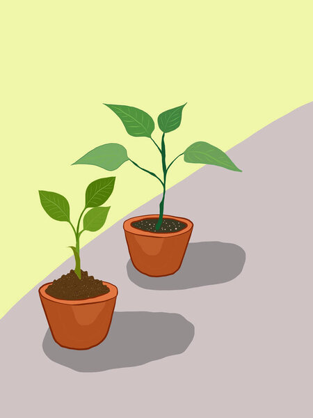 Brote Plantas Verdes Una Olla Marrón — Vector de stock