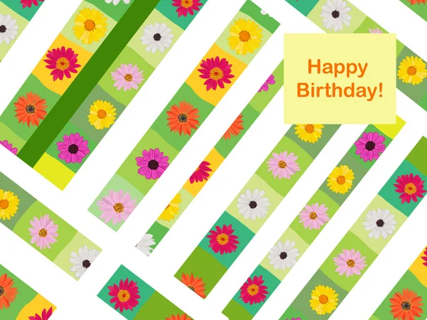誕生日の挨拶カード 明るい明るい花の背景 テキストの場所 — ストックベクタ