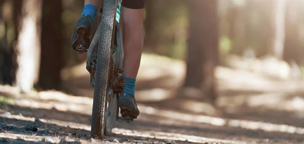 Mountain Biking Man Riding Bike Summer Mountains Forest Landscape — Stock Photo, Image