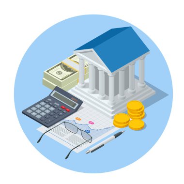 Isometric küçük işletme kredisi finansal konsept oluşturur. Teminatsız kredi alan bir dükkan.