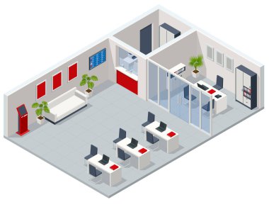 Isometric Bankası şubesi, banka ofisi. Finansal merkez modern şirket içi