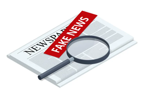 Isometrisches Fake News Konzept. Fake Newspaper Portal. Online Corona Fake news — Stockvektor
