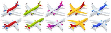 Isometric Airplane yolcu uçağı. İş uçağı, şirket jeti. Bir uçak, yolcu ve hava taşımacılığı için bir uçak..