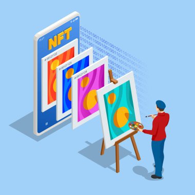 Isometric NFT iadeli olmayan sembol, dijital defter bloklama zincirinde depolanan eşsiz ve değiştirilemez bir veri birimidir. Dijital sanat NFT 'leri, üretken sanat