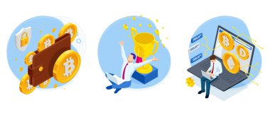 Kripto para birimi GPU çiftliği. Kripto para birimi ve blok zinciri izometrik bileşimi. Büyük veri işleme. Değişim ve satış için platform hizmetleri bitcoin şifreleme para birimi