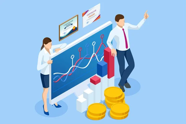 Isometric Consult Financial Concept. Investment Consultant, Financial Consultant, Financial advisor. Investment in Securities, Smart Investment, Strategic Management — Vettoriale Stock