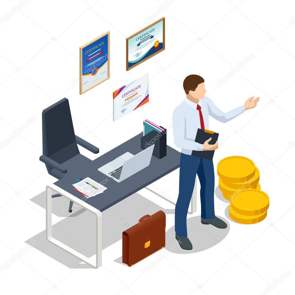 Isometric Consult Financial Concept. Investment Consultant, Financial Consultant, Financial advisor. Investment in Securities, Smart Investment, Strategic Management