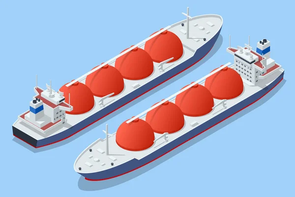 Isometric LNG carrier, LNG carrier (LNG carrier) 는 액화된 천연 가스를 운송하기 위해 설계된 탱크 선박이다.. — 스톡 벡터