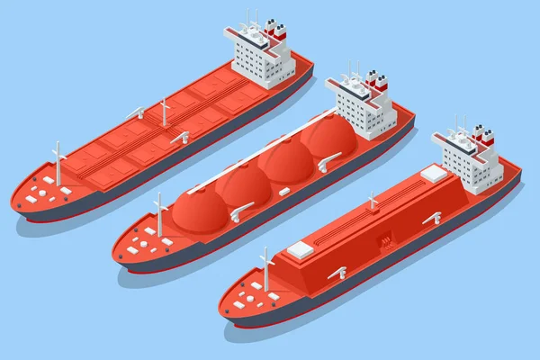 Isometric LNG carrier, an LNG carrier is a tank ship designed for transporting liquefied natural gas Import or export gas with tanker ship transportation. — 图库矢量图片