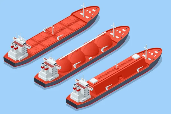 Isometric LNG carrier, an LNG carrier is a tank ship designed for transporting liquefied natural gas Import or export gas with tanker ship transportation. — Stock Vector