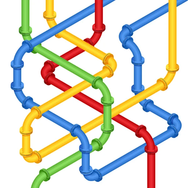 Válvulas isométricas y tuberías, comunicaciones, válvulas de parada, electrodomésticos para gasolineras. Válvula de tubería de apertura o cierre. Industria del gas, sistema de transporte de gas. — Archivo Imágenes Vectoriales