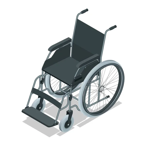 Isométrique Fauteuil roulant isolé. Matériel de soutien médical. Concept de soins de santé. Chaise à roues, utilisée lorsque la marche est difficile ou impossible en raison d'une maladie, d'une blessure ou d'un handicap. — Image vectorielle