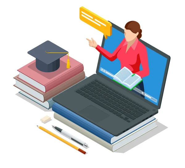 Concept isométrique d'apprentissage personnalisé. E-learning, éducation en ligne à la maison. Séminaire, cours sur Internet, service d'enseignant personnel professionnel — Image vectorielle