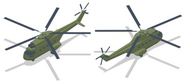 Isometric Askeri helikopter vektörü. Nakil helikopteri. Askeri Hava Kuvvetleri