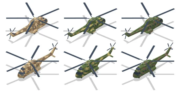 Isometric Askeri helikopter vektörü. Nakil helikopteri. Askeri Hava Kuvvetleri — Stok Vektör