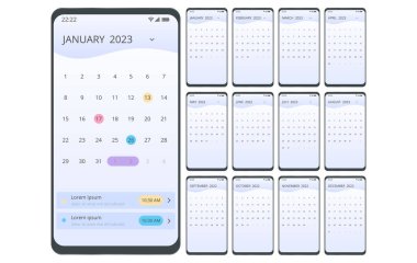 Akıllı Telefon 2023 Takvim Uygulaması. Akıllı Telefon için Planlayıcı Uygulama Şablonu