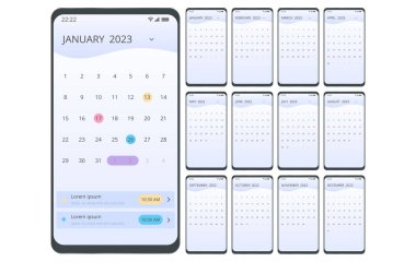 Akıllı Telefon 2023 Takvim Uygulaması. Akıllı Telefon için Planlayıcı Uygulama Şablonu