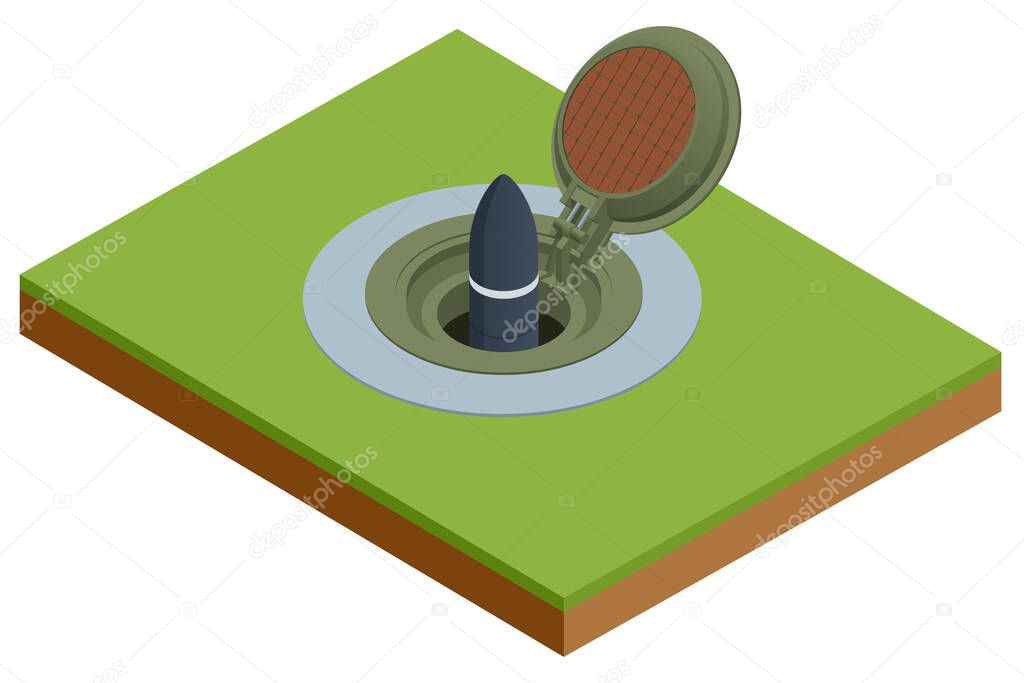 Isometric missile launch facility, underground missile silo, launch facility or nuclear silo. Launching of intercontinental ballistic missiles, intermediate-range ballistic missiles.