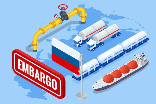 Sanctions, embargo on Russian gas and oil. Russia aggressor, war. Transportation, delivery, transit of natural gas — Vetor de Stock