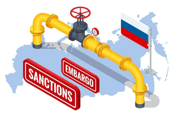 Sanctions, embargo on Russian gas and oil. Russia aggressor, war. Transportation, delivery, transit of natural gas — Vetor de Stock