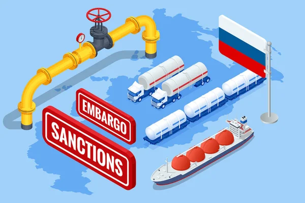 การคว่ําบาตร การห้ามใช้น้ํามันและก๊าซรัสเซีย ผู้รุกรานรัสเซีย สงคราม การขนส่ง การส่งมอบ การขนส่งก๊าซธรรมชาติ — ภาพเวกเตอร์สต็อก