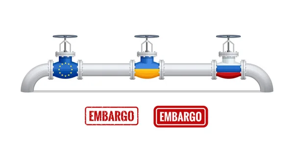 Transport, leverans, transitering av naturgas eller petroleum i rörledning mellan leverantör och importör. Gaskontrollutrustning. Naturgasförsörjning. Påföljder för oljeindustrin, embargo — Stock vektor