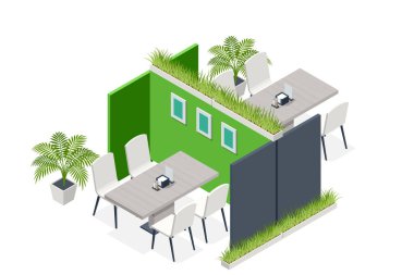 Isometric Fast Food Court, Restaurant Interior, Catering, Shopping Mall
