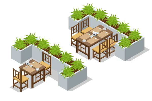 Isometric Fast Food Court, Restoran İçişleri, Yemek ve Alışveriş Merkezi — Stok Vektör