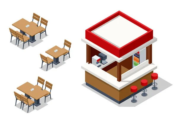 Fast Food Restaurant 'ın Isometric Facade' i. Fast food restoranı binası. — Stok Vektör