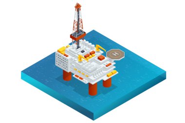 Isometric Large Offshore petrol sondaj platformu. Petrol ve gaz üretim platformu, petrol ve doğalgaz sanayii ve sıkı çalışma.