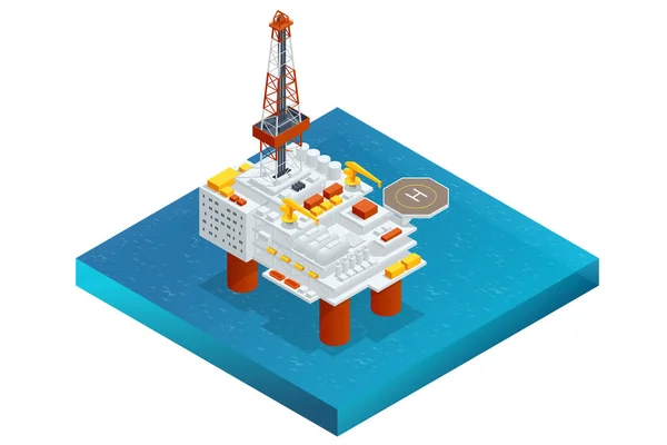 Isometric Large Offshore oil rig drilling platform. Platform for production oil and gas, Oil and gas industry and hard work. —  Vetores de Stock