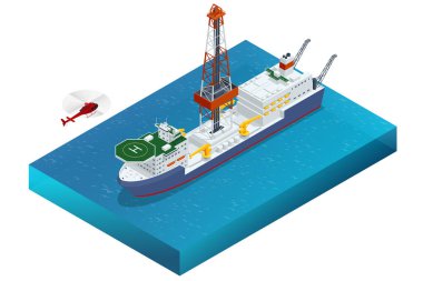 Petrol ve gaz üretimi için Isometric Deepwater sondajı, petrol ve gaz endüstrisi. Okyanusta yüzen sondaj platformu