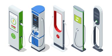 Şarj aleti. Gerçekçi elektromobil şarj istasyonu. Alternatif yakıt. Yükleme göstergesine sahip elektrikli araba pili soketi.
