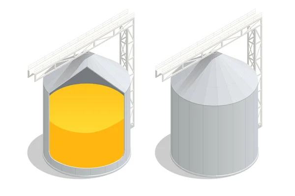 圆柱形颗粒筒仓的等距截面 用于信息图形 小麦出口贸易 谷物收获储存 — 图库矢量图片