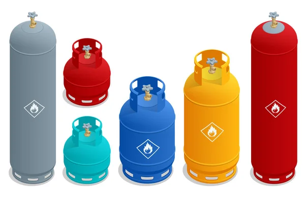 一套等距的烹调气瓶 Lpg气瓶或气罐的天然气生产 交付和充装 — 图库矢量图片#