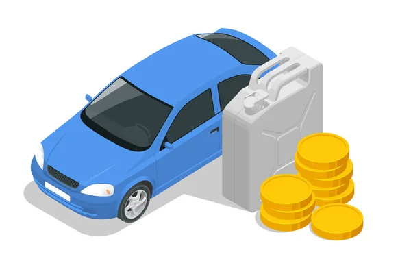 Isometric Gas Petroleum Petrol Refill Station Concept Car Canister Money — Stock Vector