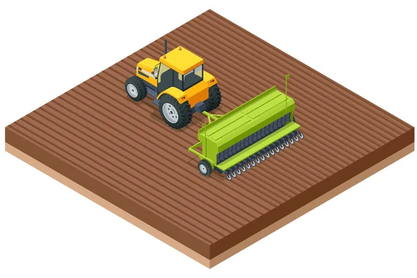等距农业耕作器 耕作机是用于二次耕作的一种农业设备 用播种机准备土地的拖拉机 — 图库矢量图片