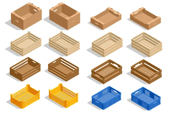 Boîtes Expédition Emballées Isométriques Isolées Sur Fond Blanc Palettes Conteneurs — Image vectorielle