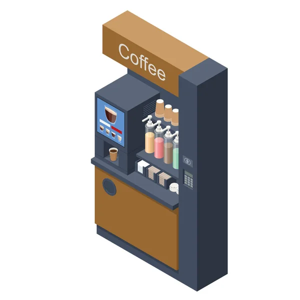 Isometrische Selbstbedienungskaffeemaschinen Bieten Kaffee Von Gleichbleibender Qualität Kaffeeautomat Supermarkt — Stockvektor